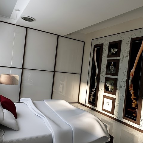 Встроенный шкаф-купе тонированное стекло трехдверный в спальню в современном стиле